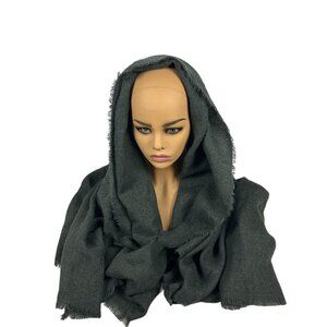 Dark Gray Acrylic Blanket-Style Scarf With Frayed Edges For Women OS